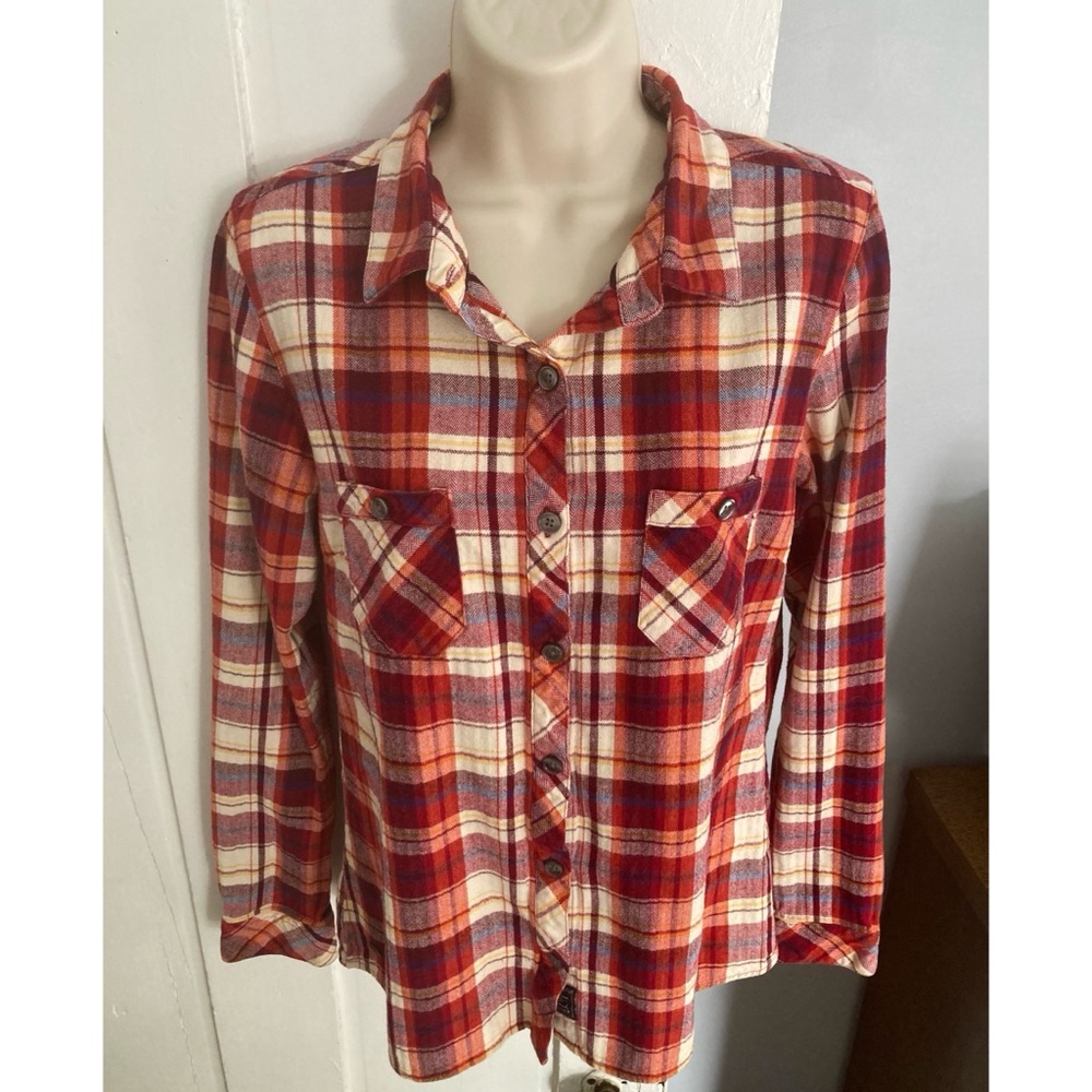 Outdoor Research Red Orange Plaid Flannel Button Shirt Size Medium